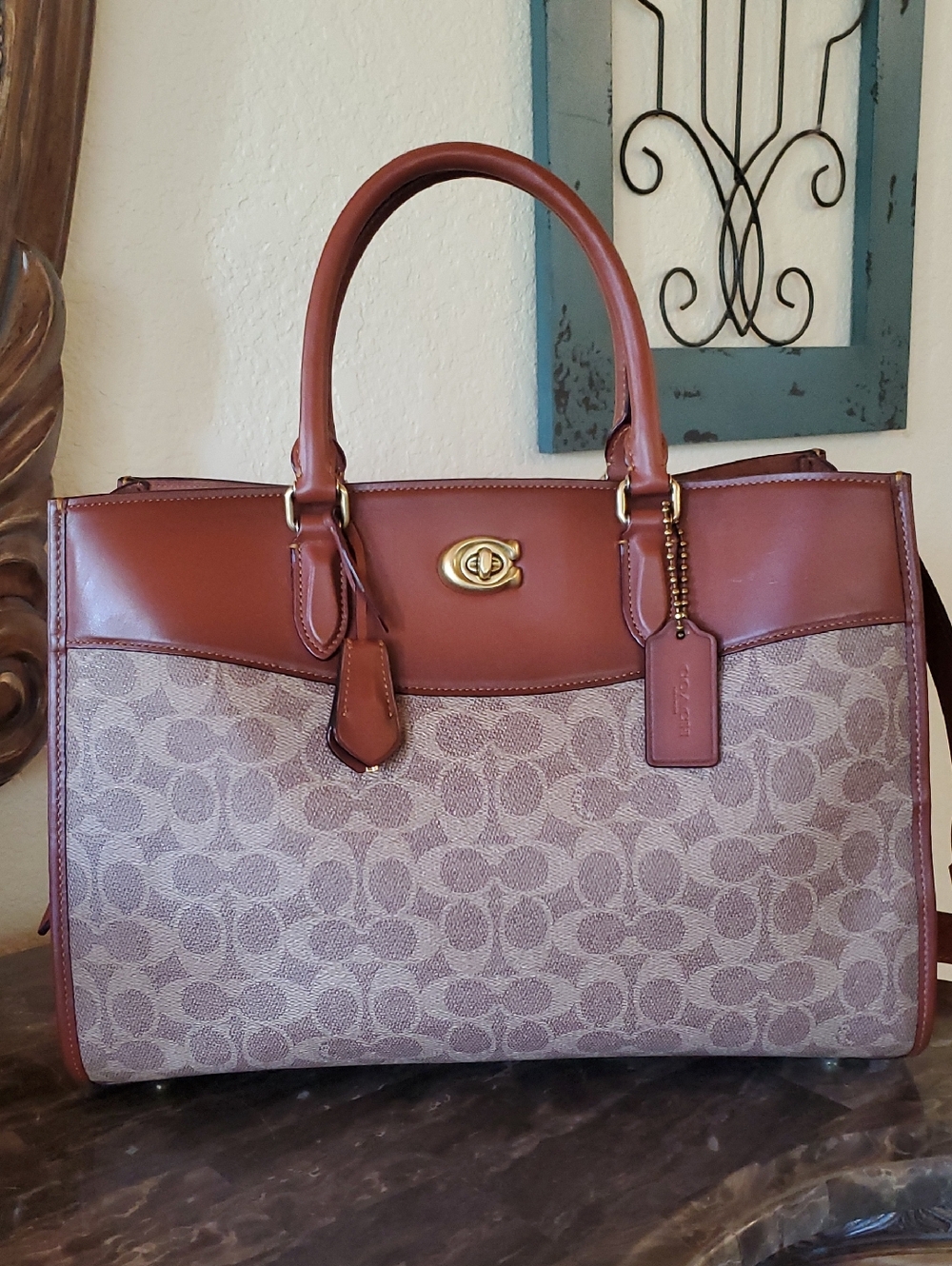 Like NEW Coach Large Brooke Carryall Red Rust And Signature Print